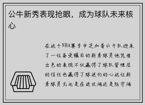 公牛新秀表现抢眼，成为球队未来核心